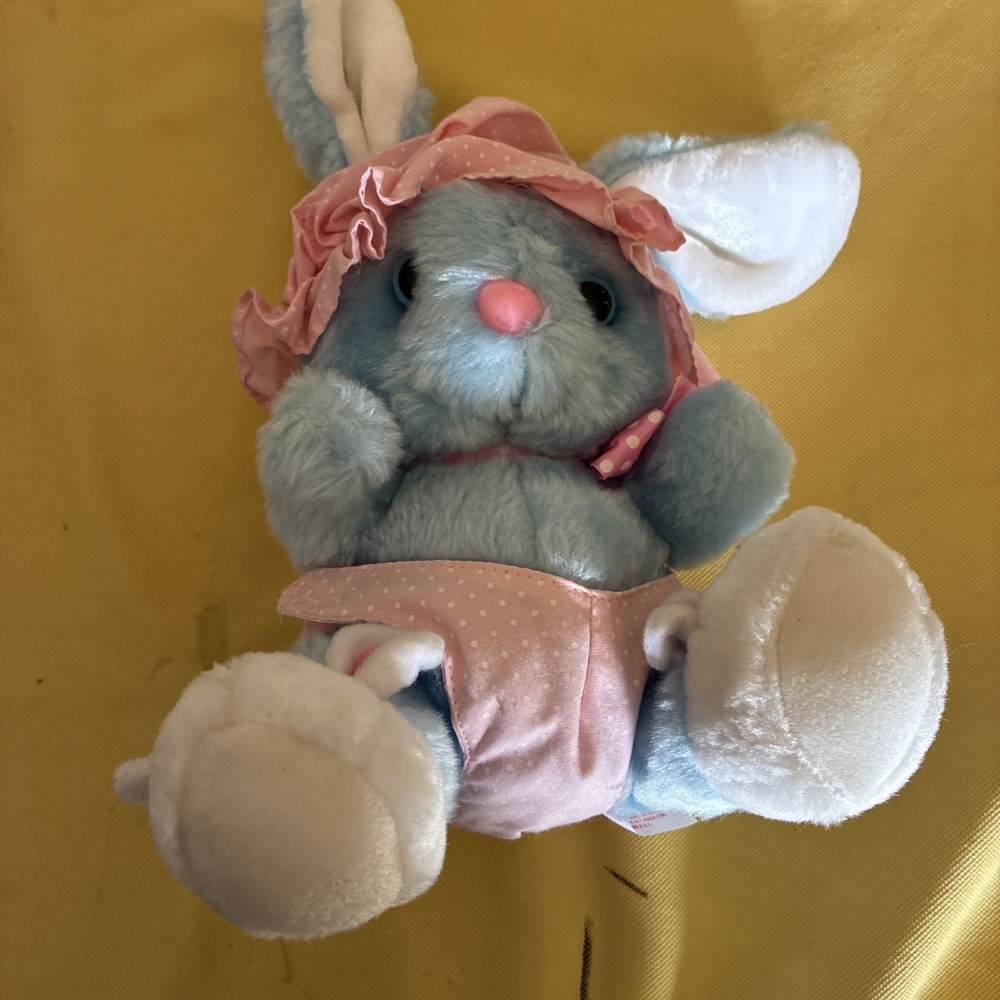 1989 FAIRVIEW BUNNY Rabbit BLUE White Feet Plush Stuffed Animal Toy Vintage 10" - Picture 3 of 11